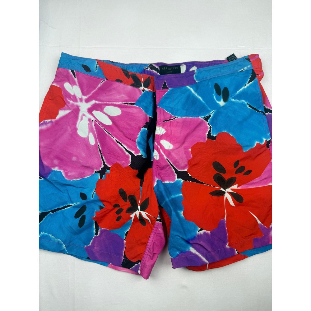 AllSaints Swim Trunks Large Multicolor Floral Print Board Shorts Drawstring